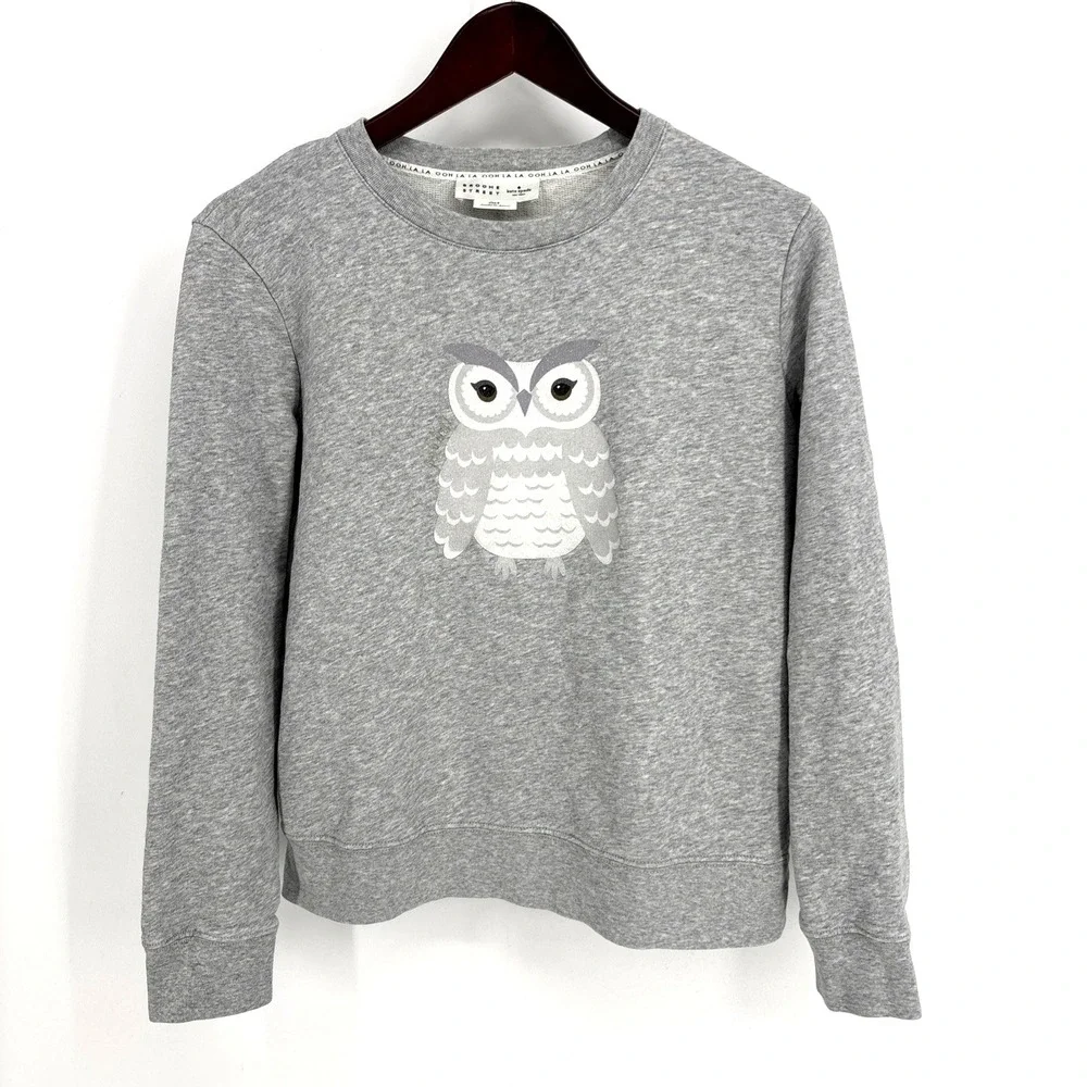 Kate Spade Broome Street Grey Owl Crewneck Sweatshirt‎ Small Preppy